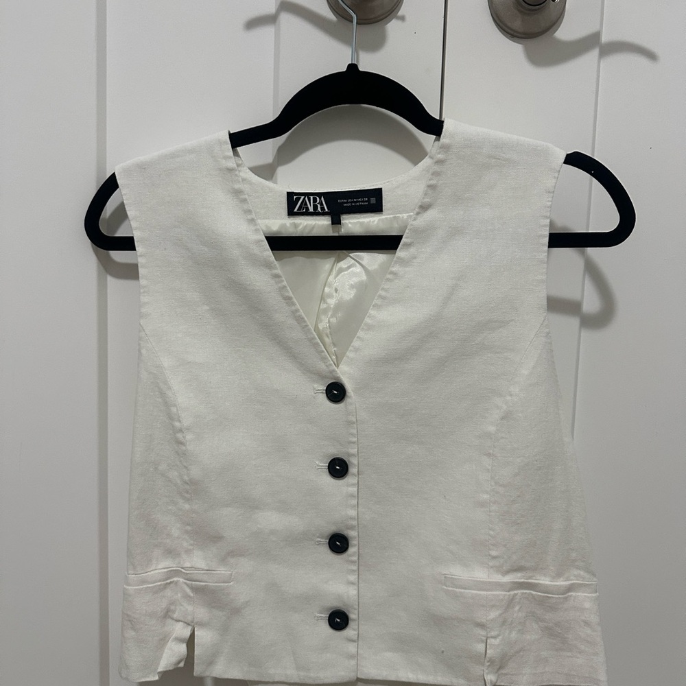 ZARA linen tailored white vest